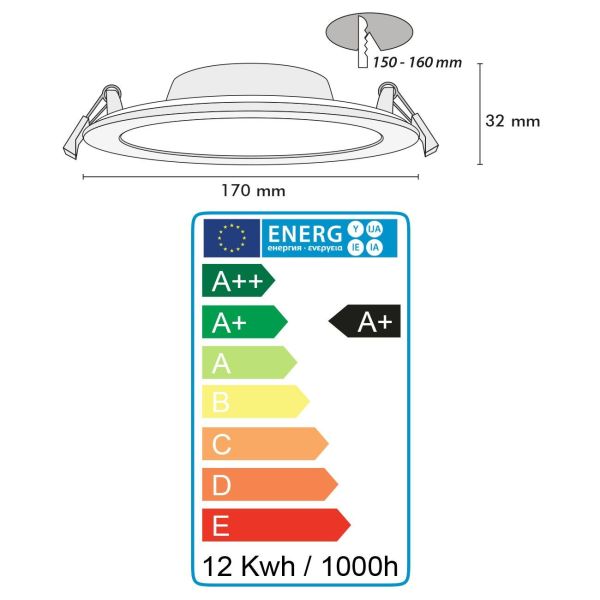 Spot encastrable LED 12W Dimmable SLIM WAVE Extra plat
