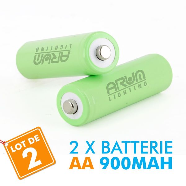 2 batteries piles solaire rechargeables LR6 AA - Ni-MH 900 mAh