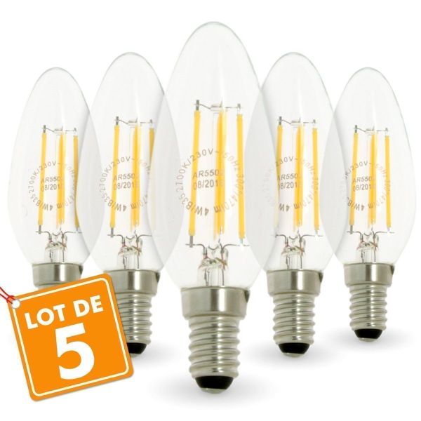 Lot de 5 Ampoules Flamme Filament 4w eq. 40W Culot E14
