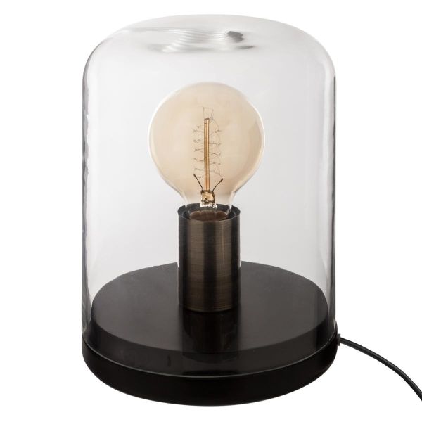 Lampe dôme en verre & bois E27 - 22 cm