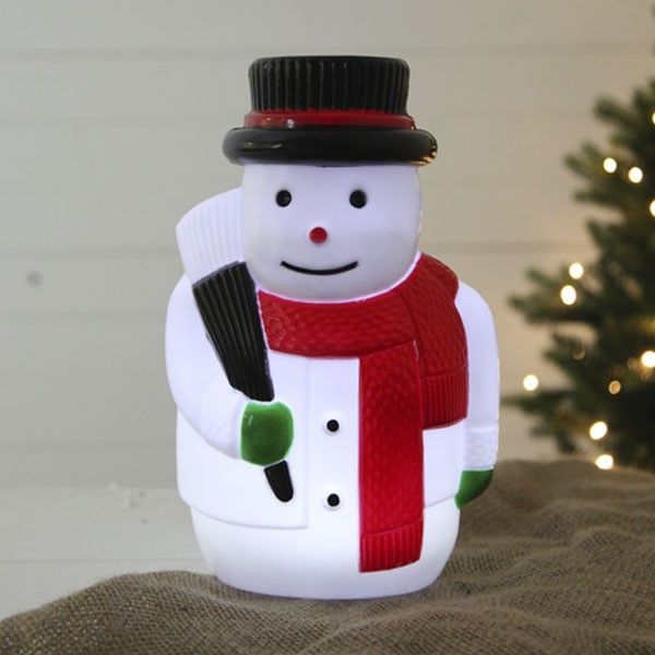 Décoration figurine Bonhomme de neige lumineuse sur piles avec timer