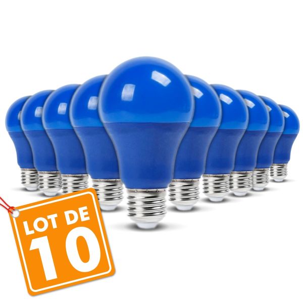 Lot de 10 Ampoules LED E27 9W Bleu