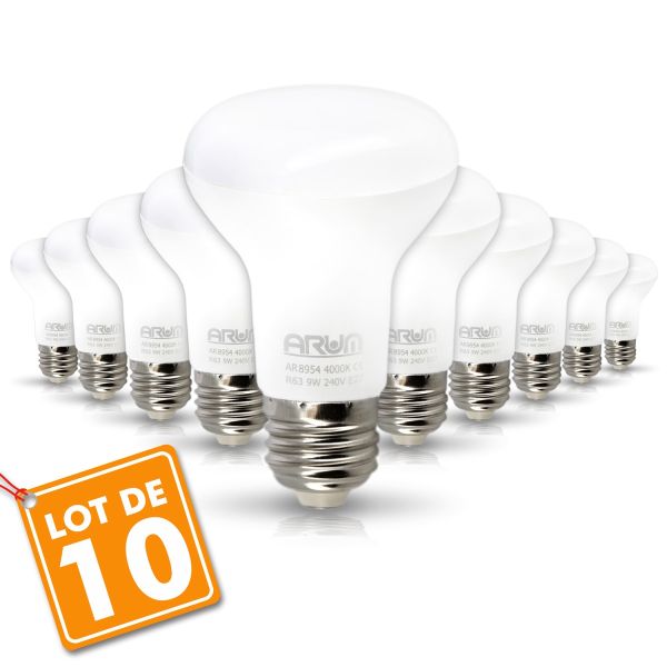 Lot de 10 Ampoules LED Spot R63 E27 9W Eq 60W