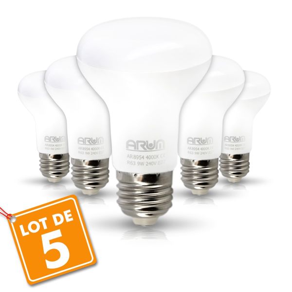 Lot de 5 Ampoules LED Spot R63 E27 9W Eq 60W