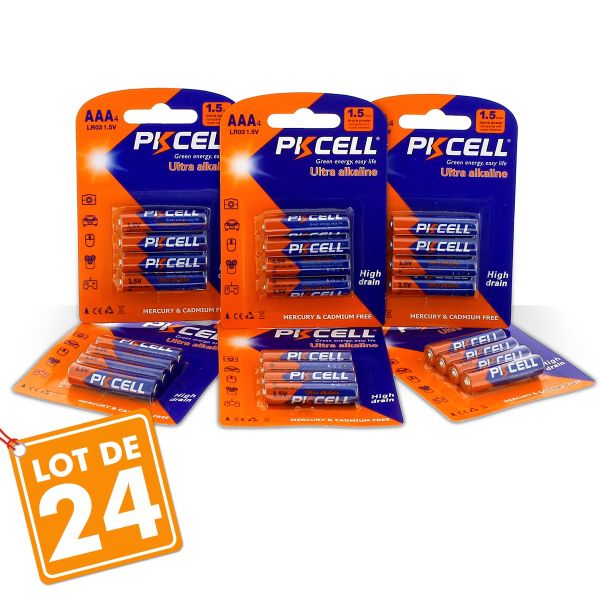 Lot de 24 Piles AAA LR3 Ultra Alcaline PKCell 1.5V