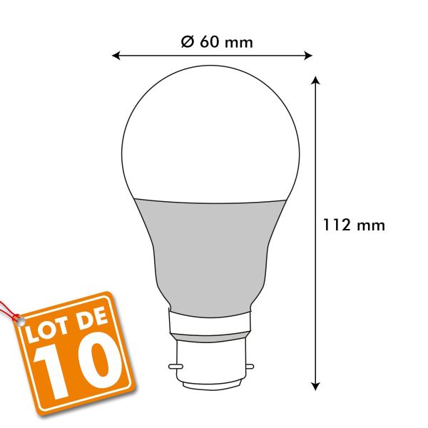 Lot de 10 Ampoules LED B22 9W eq 60W 806m