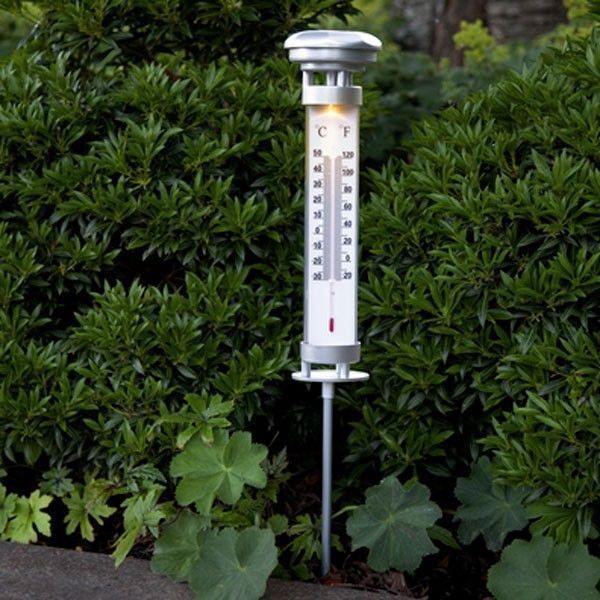 Thermomètre de Jardin avec Lumière LED Solaire