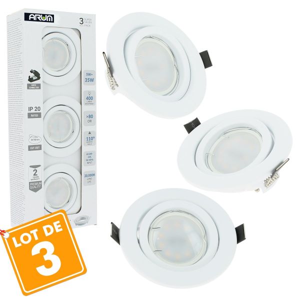 3er Set Spot LED Einbauleuchte Weiß Fix mit Birne GU10 5W Warmweiß
