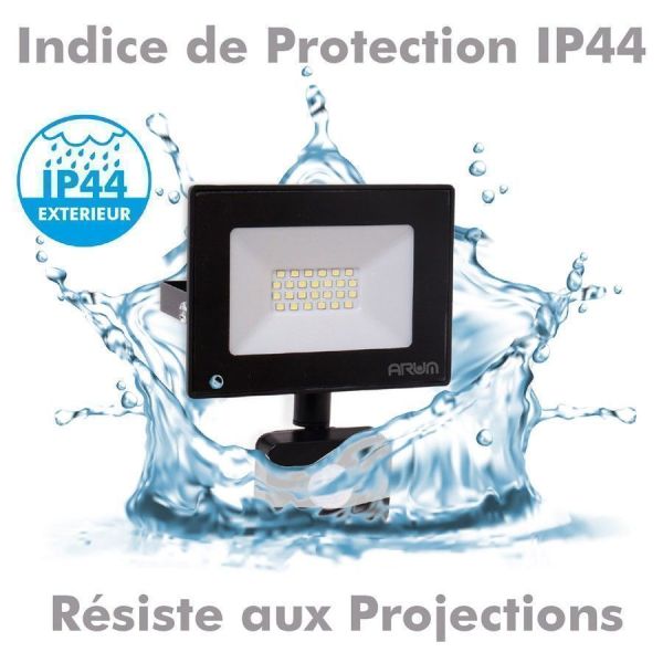 Projecteur LED 20W Noir détecteur de mouvement IP44 6000K
