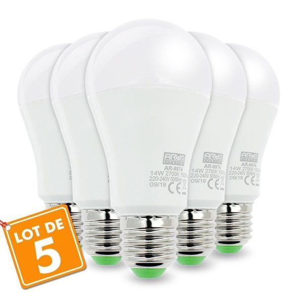 Lot de 5 ampoules LED puissante E27 14W Eq 100W
