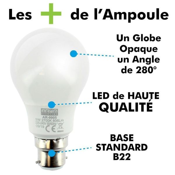 Lot of 10 LED bulbs B22 9W eq 60W 806m Warm white
