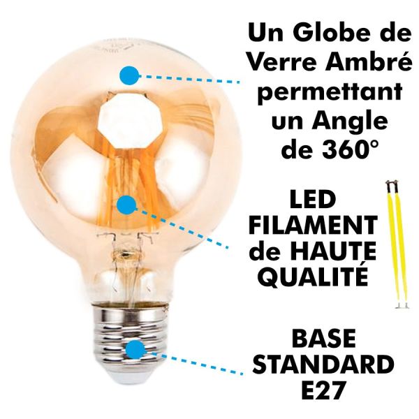 Ampoule LED E27 G80 Ambrée Filament 8W