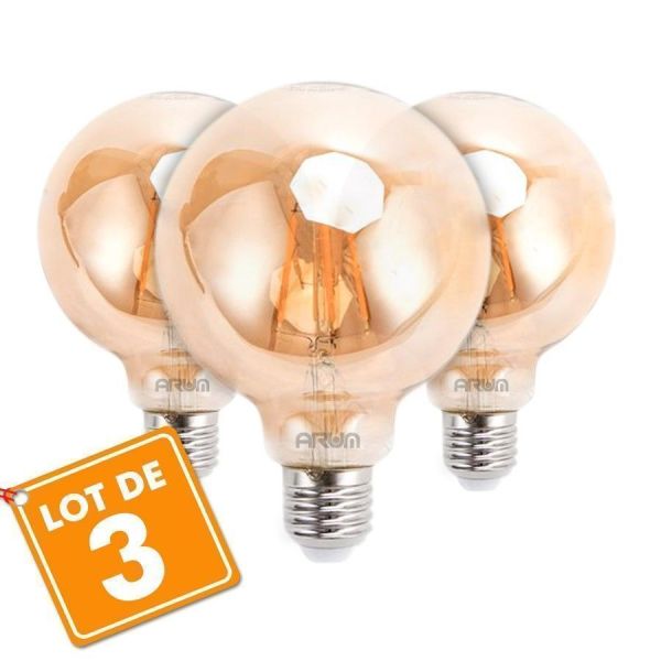 Lot de 3 Ampoules LED E27 G95 Ambrée Filament 6W