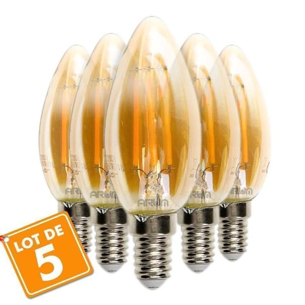 Lot de 5 Ampoules LED E14 C35 Ambrée Filament 4W