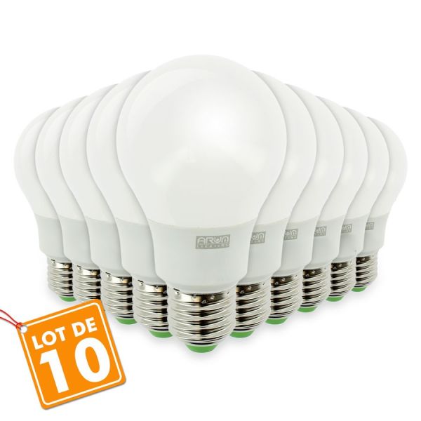 Lot de 10 Ampoules LED E27 7W eq 50W 490Lm