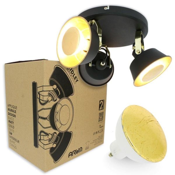 Plafonnier RIDLEY Noir et Or 3 Têtes avec Ampoule GU10 LED Blanc Chaud