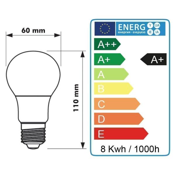 Ampoule Led E27 7.5W (60W) A60