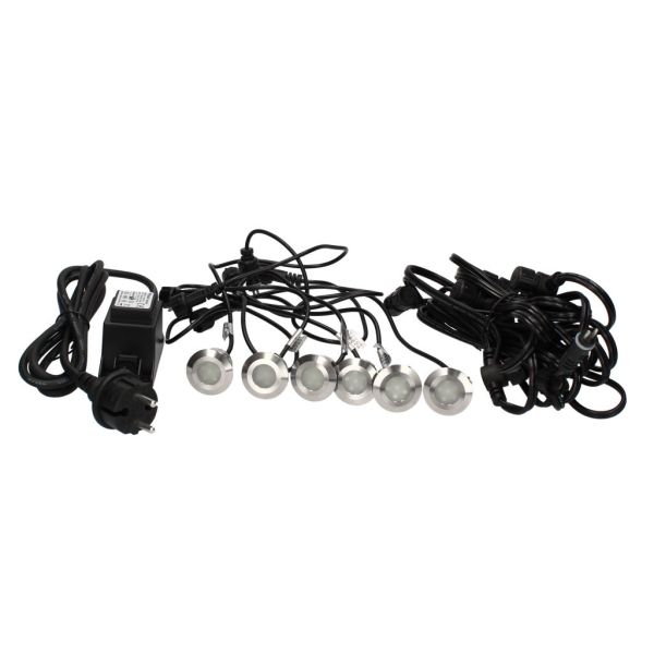 Kit of 6 cold white recessed outdoor spotlights