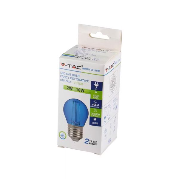 Lampadina LED E27 Filamento Blu 2W mini globo