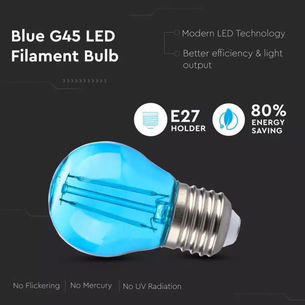 Lampadina LED E27 Filamento Blu 2W mini globo