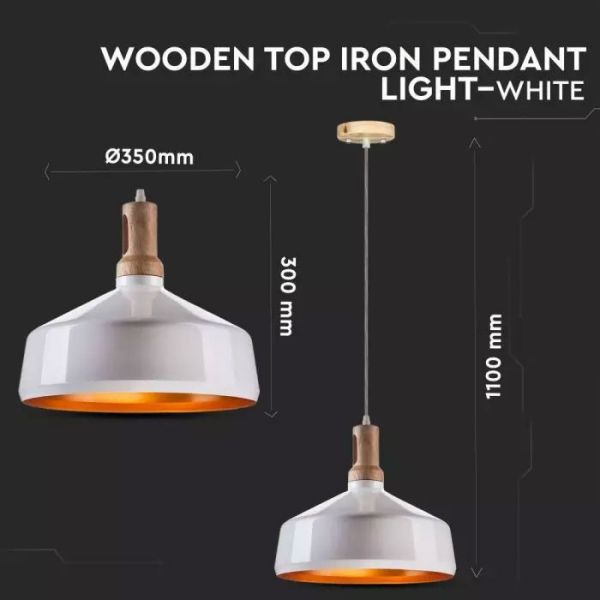 Indoor pendant light White Wood and Metal E27