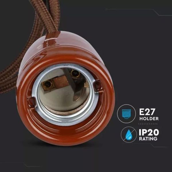 Porzellanaufhängung Braune RETRO CHIC E27 Glühbirne