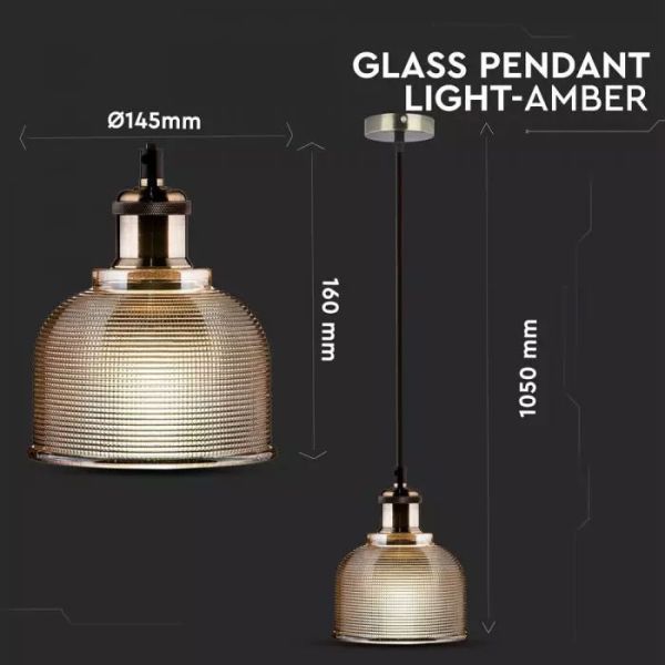 Indoor pendant light amber glass retro style bulb e27