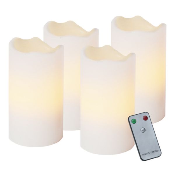 Pack of four remote-controlled warm white LED candles