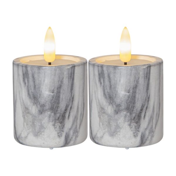 Pack of Two Marbled LED Candles with Warm White Flame