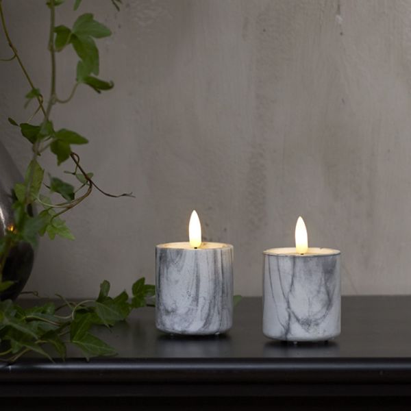 Pack of Two Marbled LED Candles with Warm White Flame