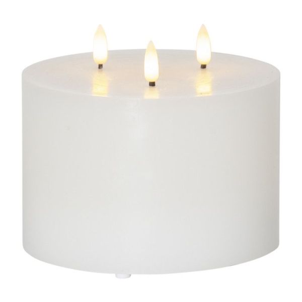 LED candle 3 flickering flames decorative white wax Diam 15cm