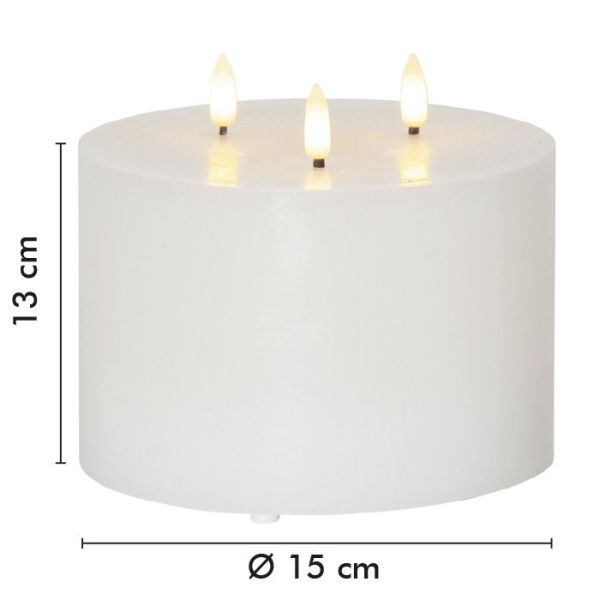 LED-Kerze 3 flackernde Flammen dekoratives weißes Wachs Durchm. 15cm