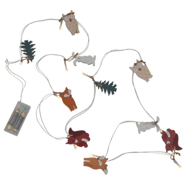 Guirnalda LED Les Amis de la Foret de 10 animales de madera con pilas
