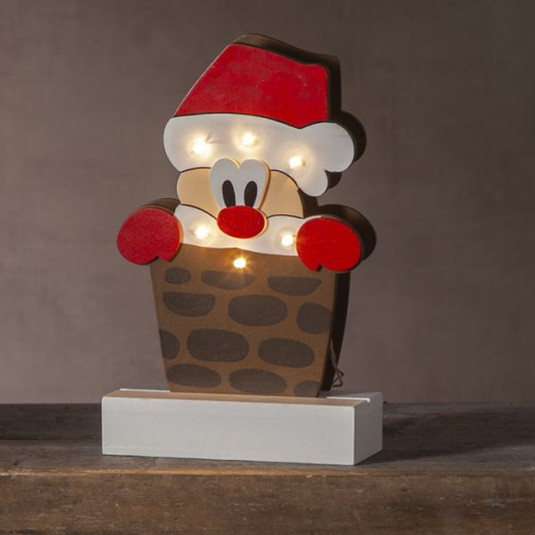 Decoración Papá Noel FREDDY lámpara de madera 6 LED blanco cálido 25cm