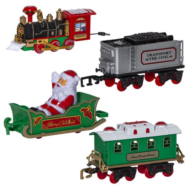 Grand Train du Père Noël Sonore et lumineux Locomotive et 3 Wagons