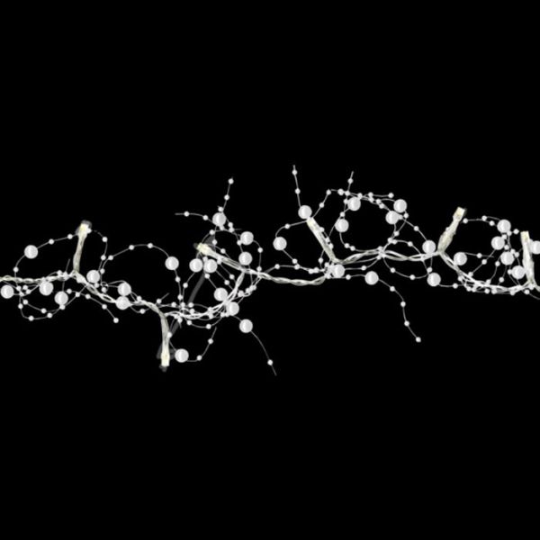 LED garland with white beads on batteries