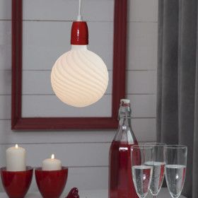 Vintage porcelain E27 pendant light with GLAZE Red plug
