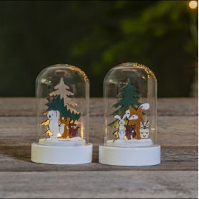 Lote de 2 adornos navideños Les Amis de la Foret LED bajo cúpula de cristal