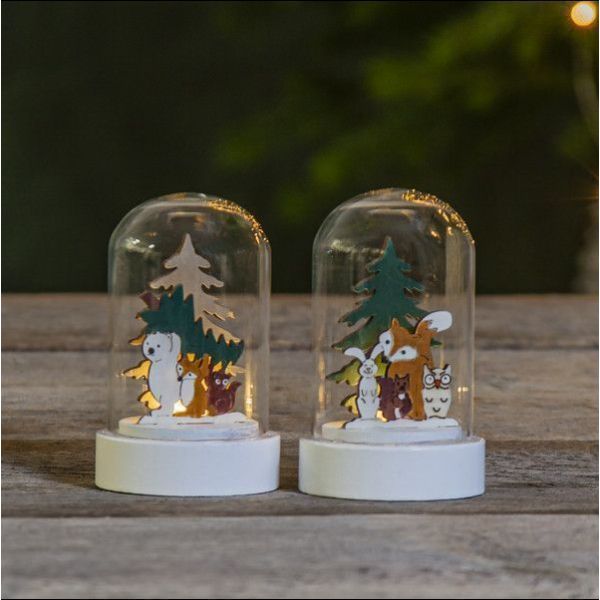 Lotto di 2 decorazioni natalizie Les Amis de la Foret LED sotto la cupola di vetro