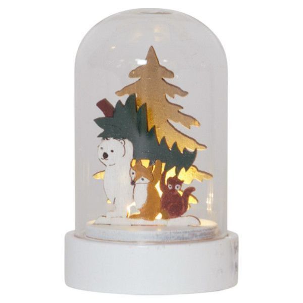 Lot de 2 décorations Noël "Les Amis de la Foret" LED sous dome en verre