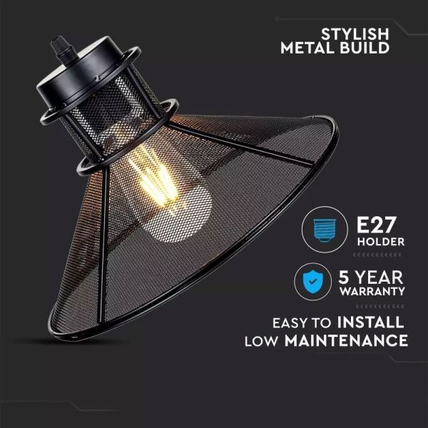 Lámpara colgante interior de metal negro estilo industrial retro bombilla e27