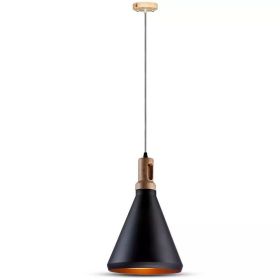 Scandinavian interior pendant lamp Black Wood and Metal E27 V-Tac