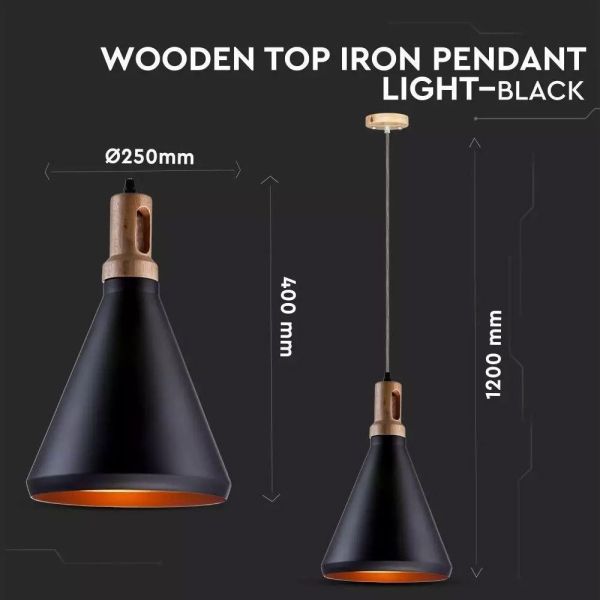 Scandinavian interior pendant lamp Black Wood and Metal E27 V-Tac