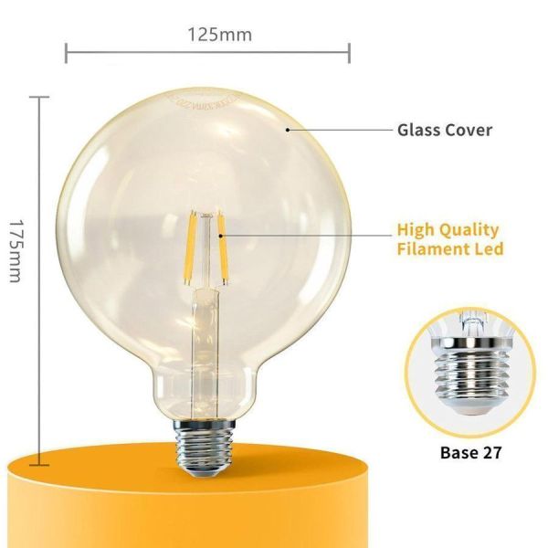 E27 G125 LED Bulb Amber Filament 4W Eq 34W