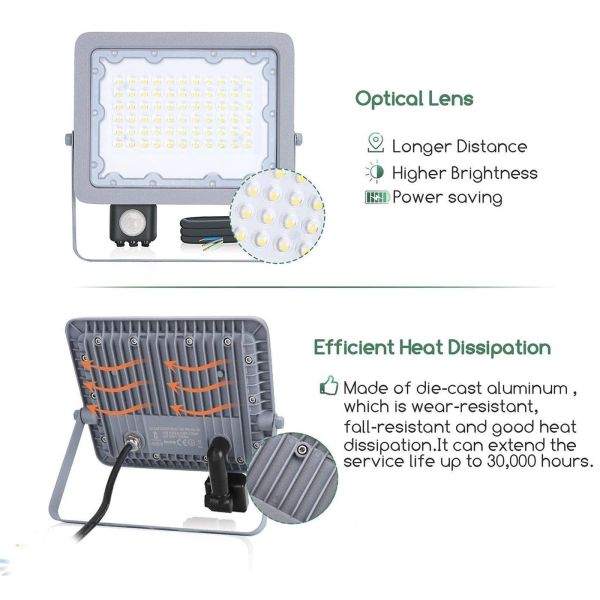 50W Gray LED floodlight with motion detector IP65
