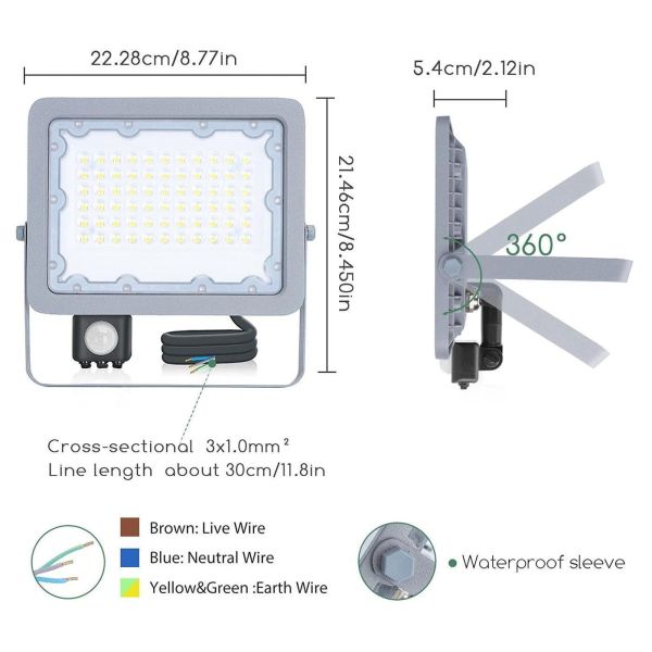 50W Gray LED floodlight with motion detector IP65