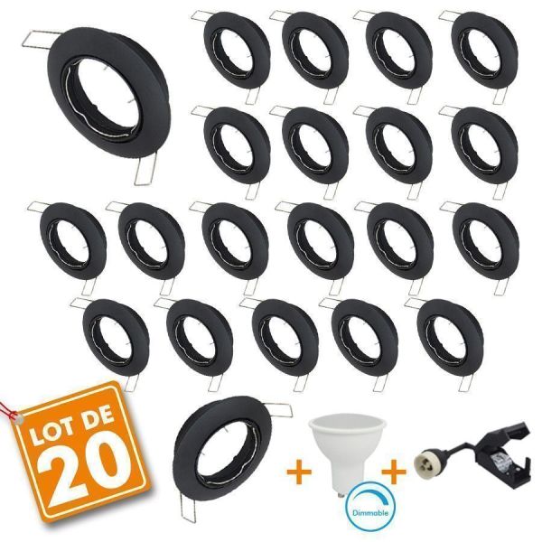 Set of 20 x Downlight black orientable complete LED 7W Dimmable eq 60W