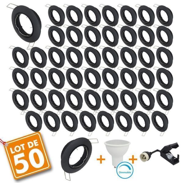 Set of 50 x Downlight black orientable complete LED 7W Dimmable eq 60W