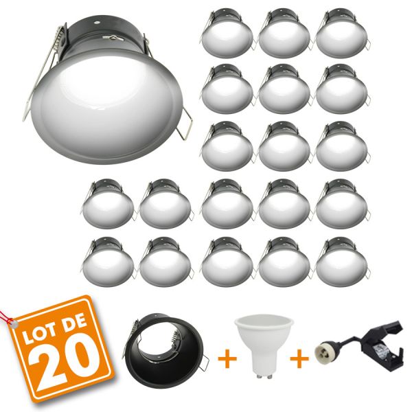 Set of 20 KINGDOM BLACK full recessed LED spotlight with GU10 bulb 230V 5W
