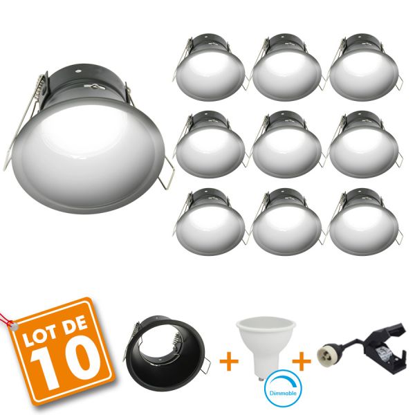 Set of 10 KINGDOM BLACK full recessed LED spotlight with GU10 bulb 230V 7W Dimmable
